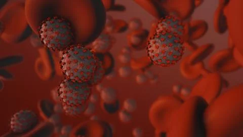 Coronavirus. 3d render of coronavirus particles in human blood Stock Illustration