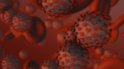 Coronavirus. 3d render of coronavirus particles in human blood Stock Illustration