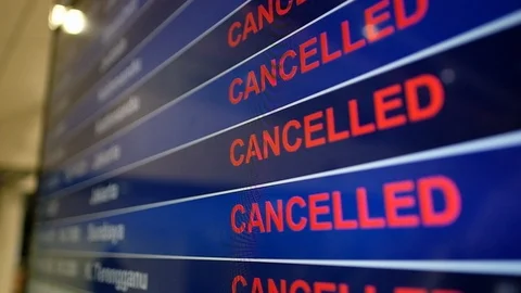 Coronavirus- Airport screen indicating cancelled flights Stock Footage