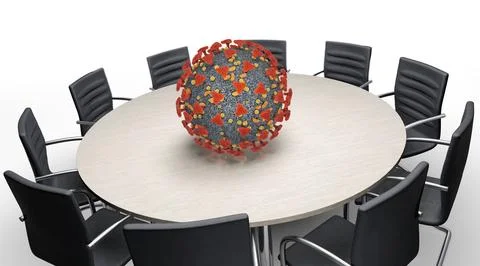 Coronavirus and conference table Ilustración de archivo
