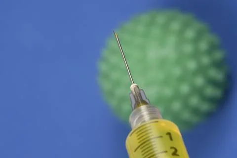 Coronavirus and elements that represent and the vaccine Stock Photos