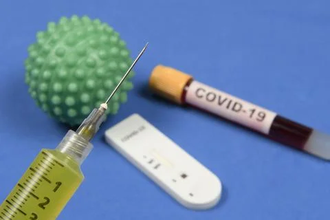 Coronavirus and elements that represent and the vaccine Stock Photos