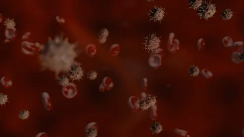 Coronavirus attacking Red Blood Cells Stock Footage 124026652