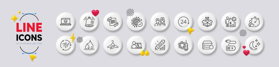 Coronavirus, Battery and Qr code line icons. For web app, printing. White Stock Illustration