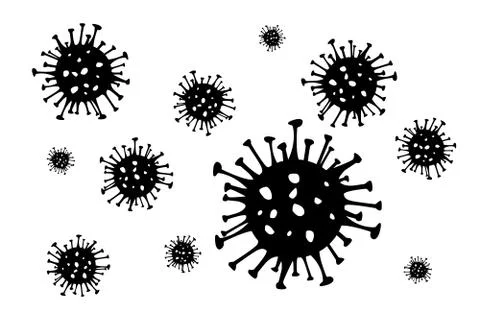 Coronavirus black vector background. 2019-nCoV bacteria isolated on white. COVID Illustrazione stock