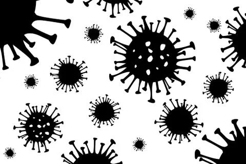 Coronavirus black vector background. 2019-nCoV bacteria on white. COVID-19 Wuhan Stock Illustration