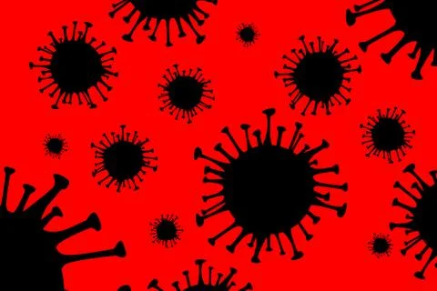 Coronavirus black vector red background. 2019-nCoV bacteria. COVID-19 Wuhan Stock-Illustration