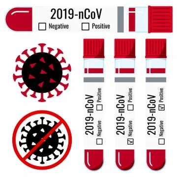 Coronavirus blood samples in plastic test tubes with cap vector icon set with Stock Illustration
