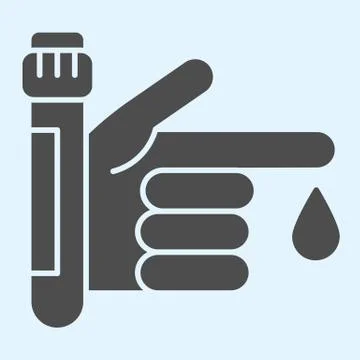 Coronavirus blood test solid icon. Hand finger with drop and flask glyph style Stock Illustration