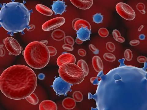 Coronavirus in blood,3d render. Stock Photos