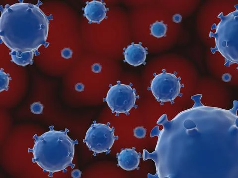 Coronavirus in blood,3d render. Stock Photos