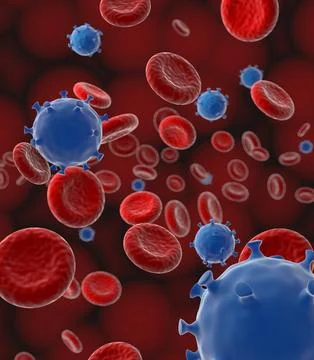 Coronavirus in blood,3d render. Foto stock