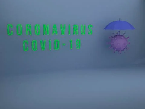 Coronavirus in blue with white background in 3d with green text Stock Illustration