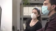 Coronavirus. Business Workers Working From Home Wearing Protective Mask. Stock Footage