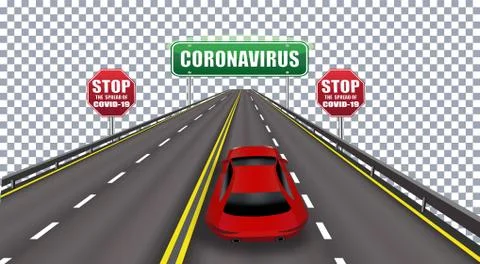 Coronavirus - caution, traffic sign prohibited. COVID-19 Hazards and public h Stock Illustration