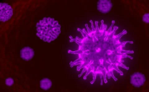 Coronavirus cell inside human body. COVID-19 cell in microscope view. Stock Illustration