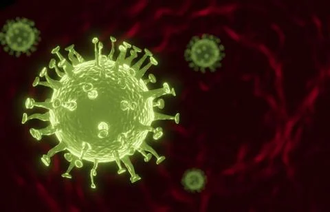 Coronavirus cell inside human body. COVID-19 cell in microscope view. Stock Illustration
