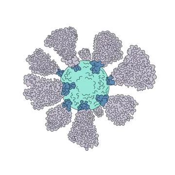 Coronavirus Cell Miscroscopic Line Drawing Stock Illustration