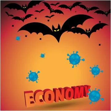 Coronavirus cell outbreaks from the bats attacking the economy 스톡 일러스트