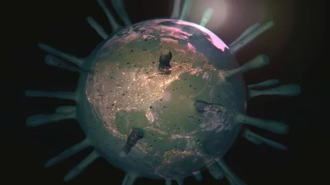 Coronavirus cell surrounding the Earth. Global virus pandemic concept. Stock Footage 125639403