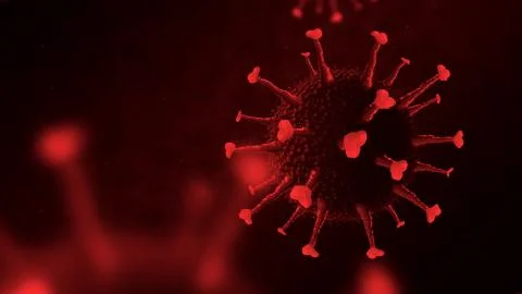 Coronavirus cell virtual model on red background Stock Illustration