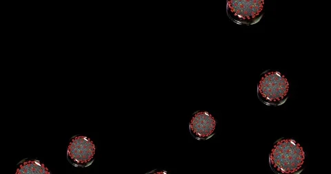 Coronavirus cells on black background . Small droplets with Covid-19 spread Stock Footage 129039723
