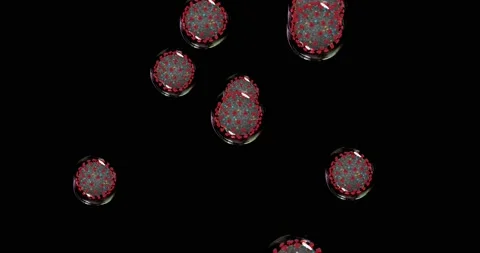 Coronavirus cells on black background . Small droplets with Covid-19 spread Stock Footage 132983331