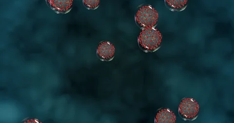 Coronavirus cells on blue background . Small droplets with Covid-19 spread Stock Footage 129738578
