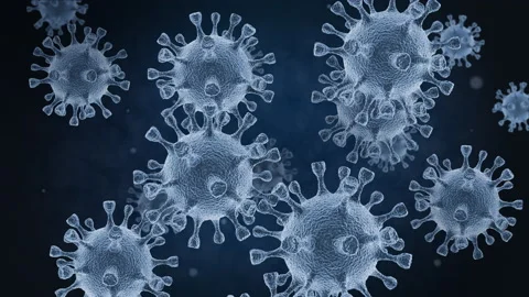 Coronavirus cells in an electron microscope Stock Footage 161385332