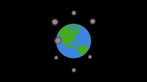 Coronavirus cells orbiting around Earth. Epidemic virus concept. Stock Footage 127428785