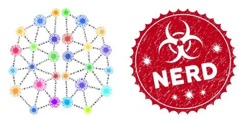 Coronavirus Collage Artificial Brain Icon with Scratched Nerd Stamp Illustrazione stock