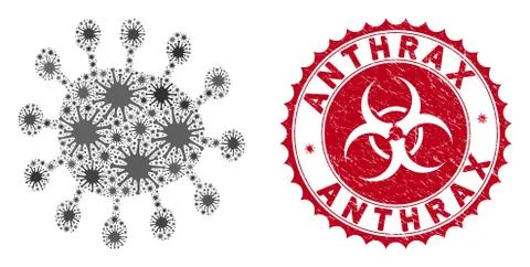 Coronavirus Collage Bacillus Icon with Textured Anthrax Stamp Stock Illustration
