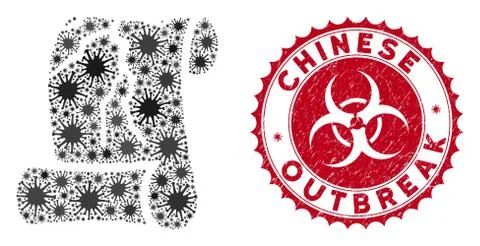 Coronavirus Collage Corrupted Law Document Icon with Textured Chinese Outbreak Stock Illustration