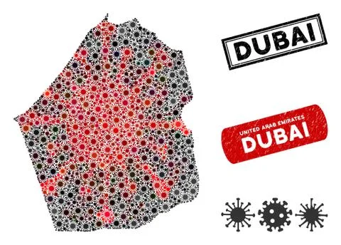 Coronavirus Collage Dubai Emirate Map with Distress Watermarks Stock Illustration