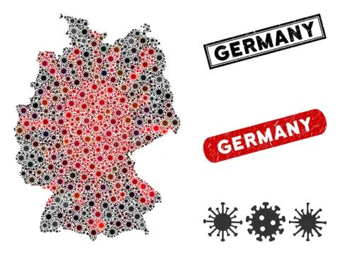 Coronavirus Collage Germany Map with Textured Watermarks Stock Illustration