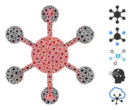 Coronavirus Collage Network Node Icon Stock Illustration