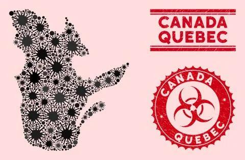 Coronavirus Collage Quebec Province Map with Grunge Biohazard Stamp Seals Stock Illustration