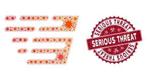 Coronavirus Collage Rush Effect Icon with Textured Serious Threat Stamp Illustrazione stock