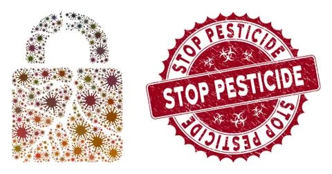 Coronavirus Collage Rust Lock Icon with Scratched Stop Pesticide Seal Stock Illustration