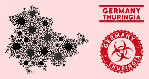 Coronavirus Collage Thuringia Land Map with Textured Biohazard Seals イラスト素材