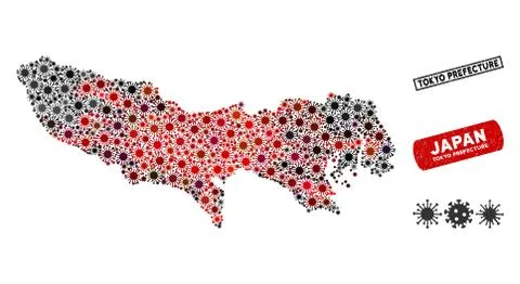 Coronavirus Collage Tokyo Prefecture Map with Distress Seals Stock Illustration