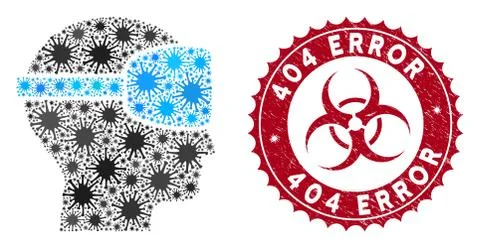 Coronavirus Collage Virtual Reality Icon with Scratched 404 Error Seal Ilustración de archivo