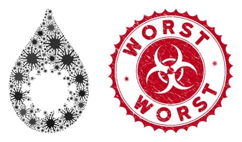 Coronavirus Collage Virus Drop Icon with Textured Worst Stamp Illustrazione stock