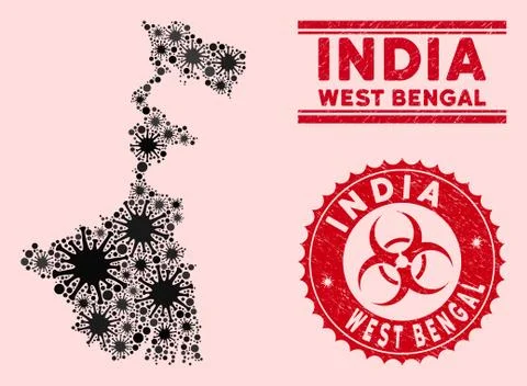 Coronavirus Collage West Bengal State Map with Grunge Biohazard Seals Stock Illustration