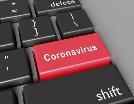 Coronavirus concept. Word Coronavirus on button of computer keyboard Illustrazione stock