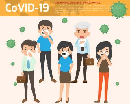 Coronavirus : CoV infographics elements, human are showing coronavirus sympto Illustrazione stock
