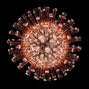 Coronavirus (CoV). Virus cell in microscope. 3D rendering. Stock Illustration