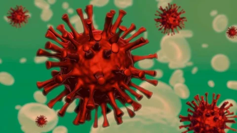 Coronavirus / Covid-19 3D animation. Group Of Viruses and blood cells 4K Stock Footage 129730779