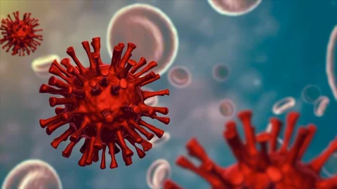 Coronavirus / Covid-19 3D animation. Group Of Viruses and blood cells 4K Stock Footage 129730788