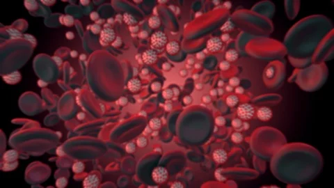 Coronavirus COVID-19. 3d render of coronavirus particles in human blood Stock Footage 124901335